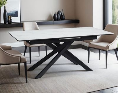 Table à manger extensible INSKI , effet marbre blanc -dimens…