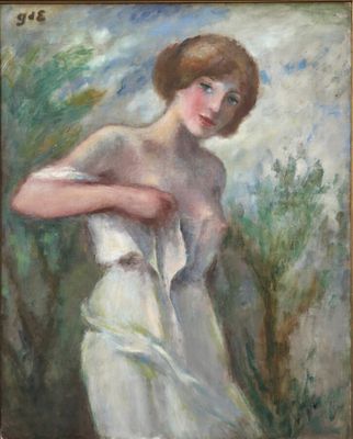 une image d'un tableau représentant une femme en robe blanche