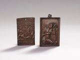 une paire de plaques en bronze représentant une femme et un homme