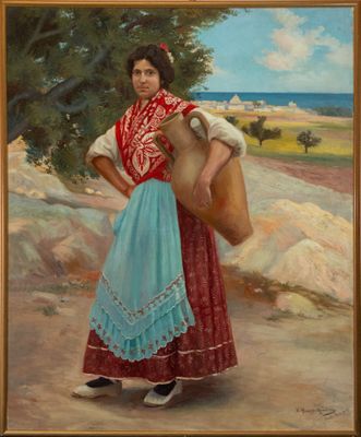 Peinture à l'huile sur toile femme à la cruche Huarte Mendic…