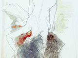 dessin représentant une femme assise sur une chaise, de dos par rapport à la caméra