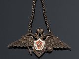 an image of a metal badge with wings and a shield on it