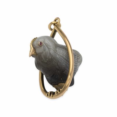 un oiseau perché sur un anneau, sur fond blanc