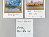 three postcards with a picture of a river and a picture of a city