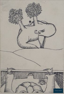 dessin représentant un homme assis sur un lit et un chat allongé sur le lit