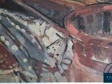 a picture of a painting of a motorcycle with a clock on it