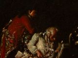 a painting of a man and a woman sitting on a chair