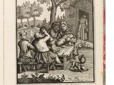 an old book with a drawing of a man and a woman sitting on a bench