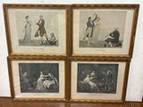 three framed pictures of people playing golf and playing tennis