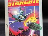 an old nintendo game box with a spaceship and a spaceship in the background