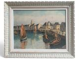 a picture of a painting of boats in the water