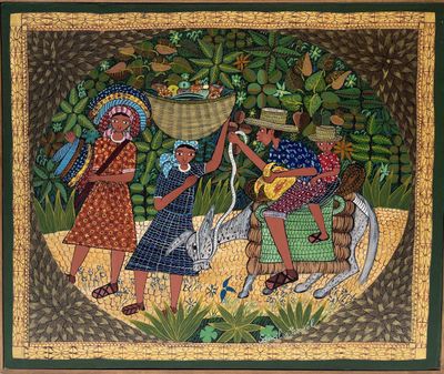 une image représentant un tableau où l'on voit un groupe de personnes à cheval