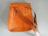 an image of a brown leather purse with a strap on it