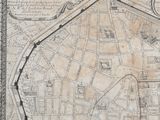 une vieille carte de la ville d'Orléans sur laquelle figure une ligne rouge