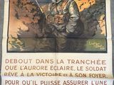 affiche représentant un homme tenant une épée devant une chaîne de montagnes