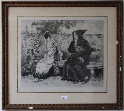 tableau représentant une femme assise sur un banc à côté d'un homme assis sur un banc