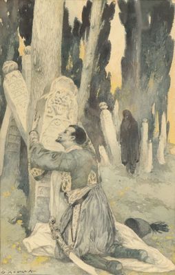 painting of a woman sitting in a chair with a cat on her lap