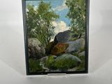 painting of a stream in a wooded area with rocks and trees