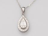 a diamond set tear shaped pendant on a chain