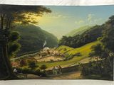 une photo d'un tableau représentant un paysage avec des chevaux
