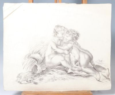 Ecole française du XIXe Deux jeunes enfants jouant Dessin à …