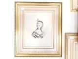 un dessin représentant une femme en robe accroché à un mur