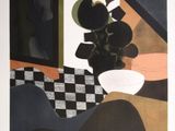 a picture of a painting of a vase of flowers on a table