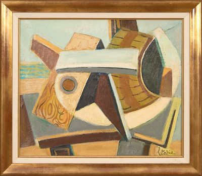 une image représentant un tableau où l'on voit un bateau et un bateau posé sur une table