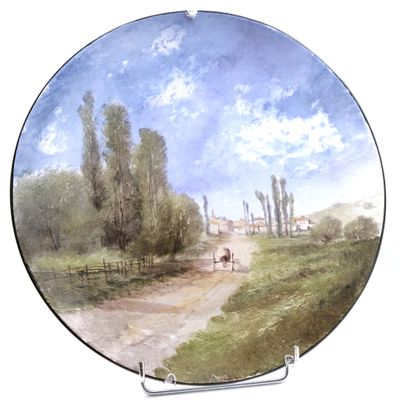 a picture of a painting on a plate on a stand