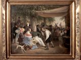 un tableau représentant un groupe de personnes dans un parc