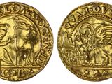 une pièce d'or avec l'image d'un homme sur un cheval