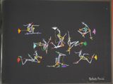 a picture of a painting of a group of people doing tricks