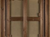 an old wooden window with a glass pane in the middle
