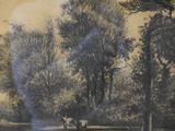 a drawing of a horse standing in the water