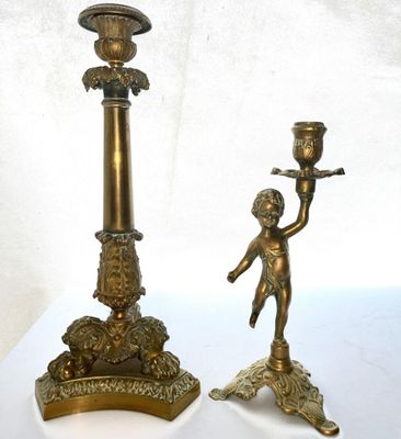 2 Régules : Bougeoir en forme de griffes de lion - H: 32cm - Régule -  - Photo 1