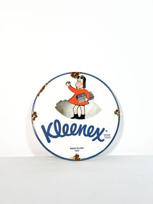 Plaque émaillée ronde d'après Kleenex Diamètre : 30 cm Petits éclats e - Photo 1