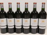 six bottles of red wine lined up in a row