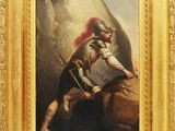 une image représentant un tableau d'un homme armé d'une épée dans un paysage rocheux