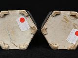 pair of antique japanese hexagonal vases with red and white labels