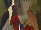 une image représentant un tableau où l'on voit une femme tenant un chien dans ses bras