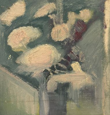 une peinture de fleurs dans un vase sur une table