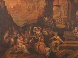 tableau représentant un groupe de personnes dans une grotte