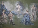 un tableau représentant un groupe de personnes en costumes