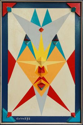 une image représentant un tableau où un visage est composé de formes géométriques