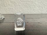 a glass vase with a flower inside of it on a table