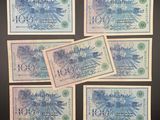 six old german bank notes with a picture of a bird on them