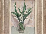 a picture of a painting of a vase with flowers in it