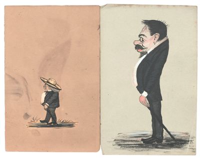 une image représentant le dessin d'un homme en costume et d'un homme portant un chapeau de paille