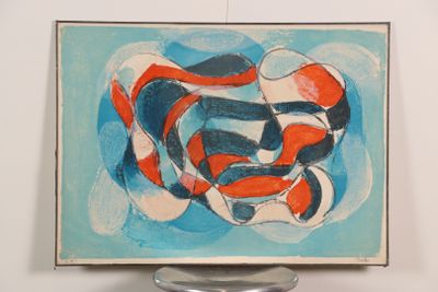 a painting of a fish on a stand in a room