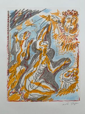 dessin représentant un tableau où figurent un homme et une femme à cheval